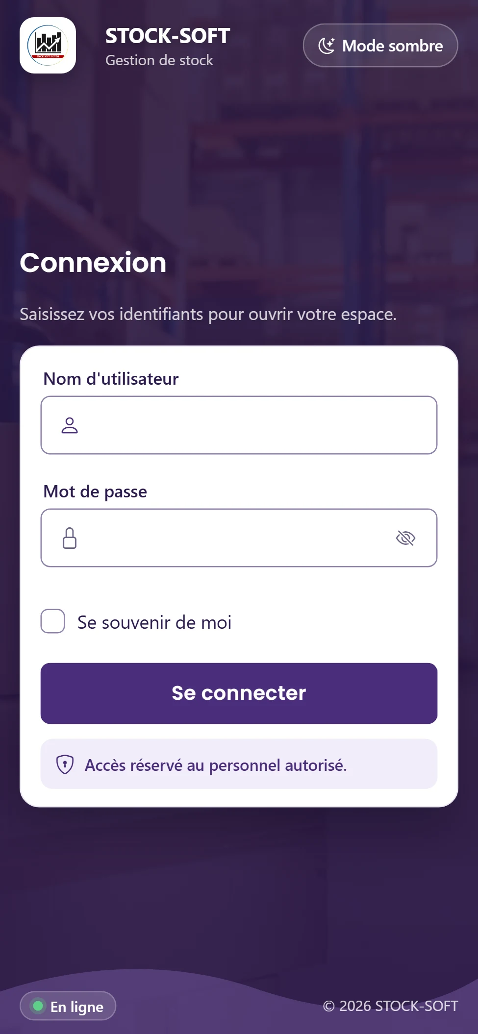 Page de connexion sur téléphone