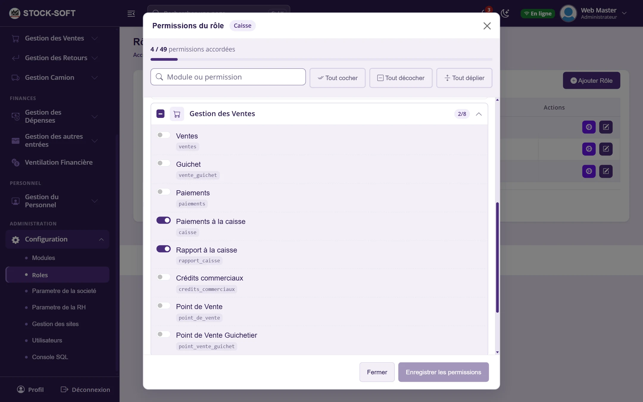 Permissions d'un rôle