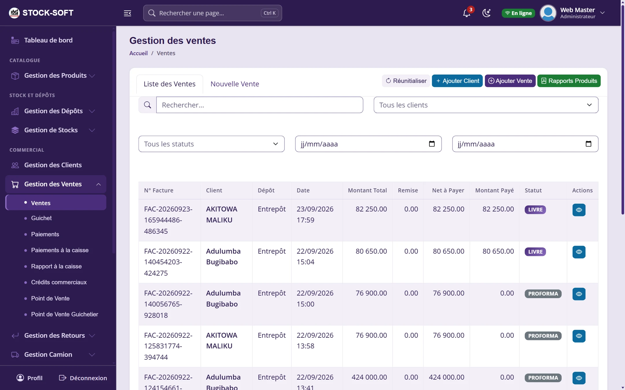 Gestion des ventes